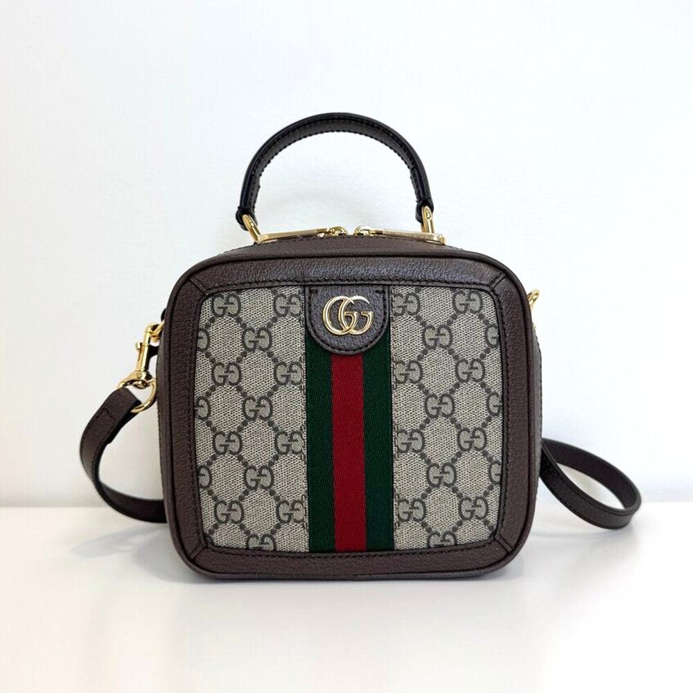 GUCCI GG Supreme Mini Ophidia Top Handle Square Shoulder Bag NEW Brown Crossbody